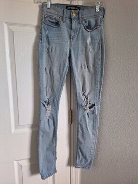 Express Legging Mid-Rise Distressed Skinny Jeans - Light Wash Blue